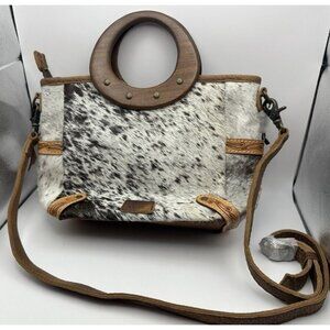 American Darling AD Wood Handle Tote Cow Hide Genuine Leather Womens Bag Western